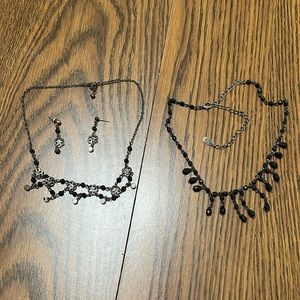 Black and silver necklaces and earrings